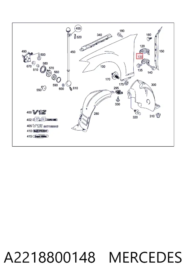 Soporte delantero izquierdo para aleta delantera A2218800148 Mercedes