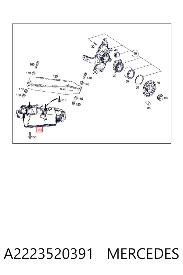 Protección inferior trasera del brazo de suspensión A2223520391 Mercedes