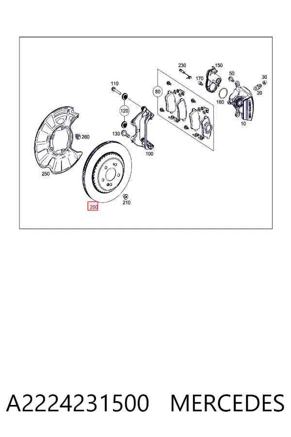 Disco de freno trasero A2224231500 Mercedes