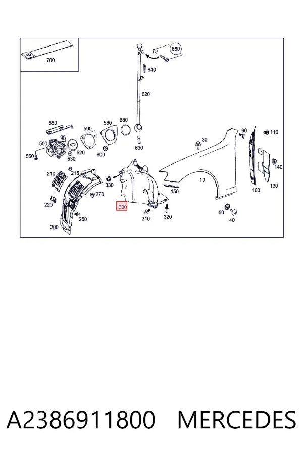 Guardabarros interior trasero derecho del guardafango delantero A2386911800 Mercedes