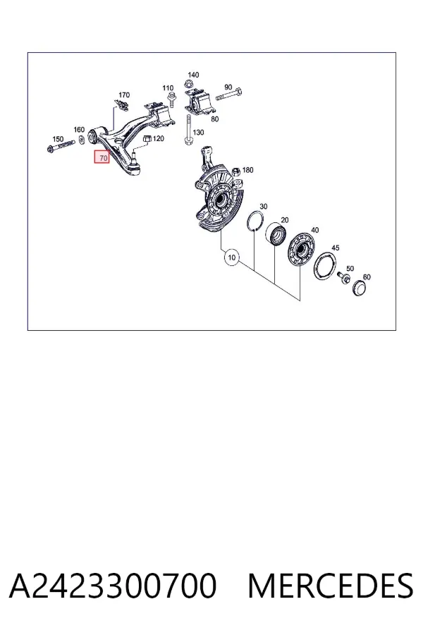 Brazo inferior izquierdo de la suspensión delantera A2423300700 Mercedes