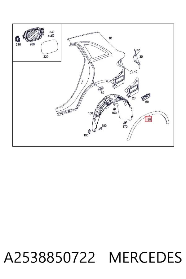 Extensión de la aleta trasera izquierda A2538850722 Mercedes