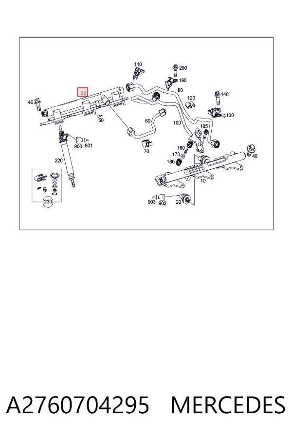 Rampa de combustible derecha A2760704295 Mercedes