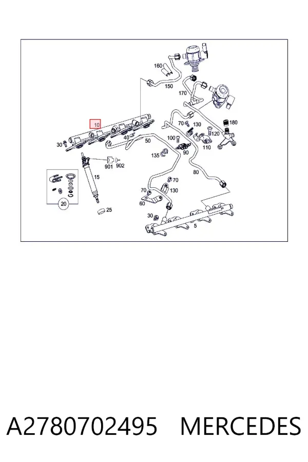Rampa de combustible derecha A2780702495 Mercedes