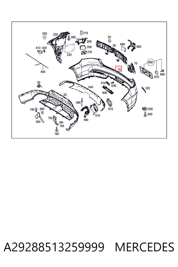 Parachoques trasero A29288513259999 Mercedes