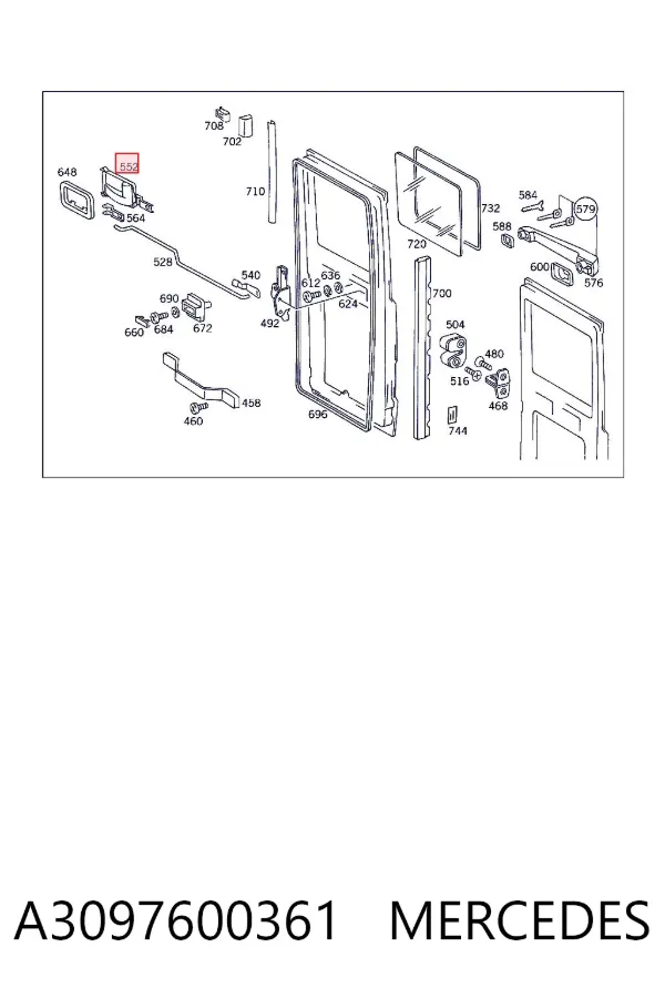 Manija interior de puerta delantera derecha A3097600361 Mercedes