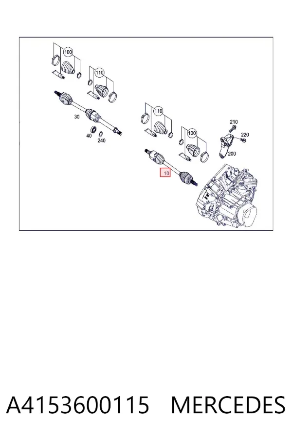 Semieje delantero izquierdo A4153600115 Mercedes