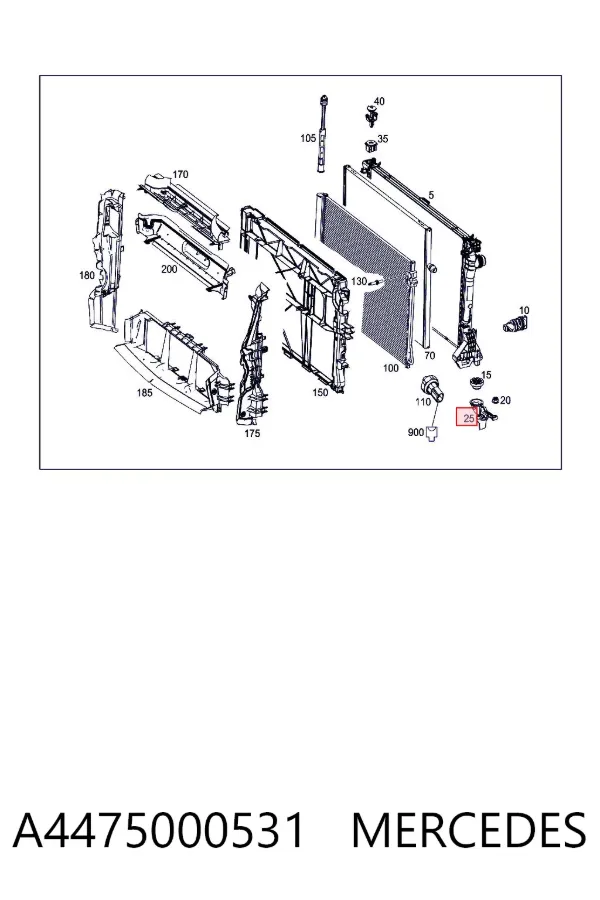 Soporte izquierdo del radiador A4475000531 Mercedes