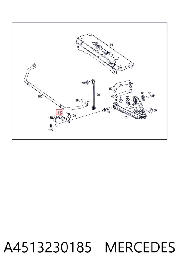Buje de barra estabilizadora delantera A4513230185 Mercedes