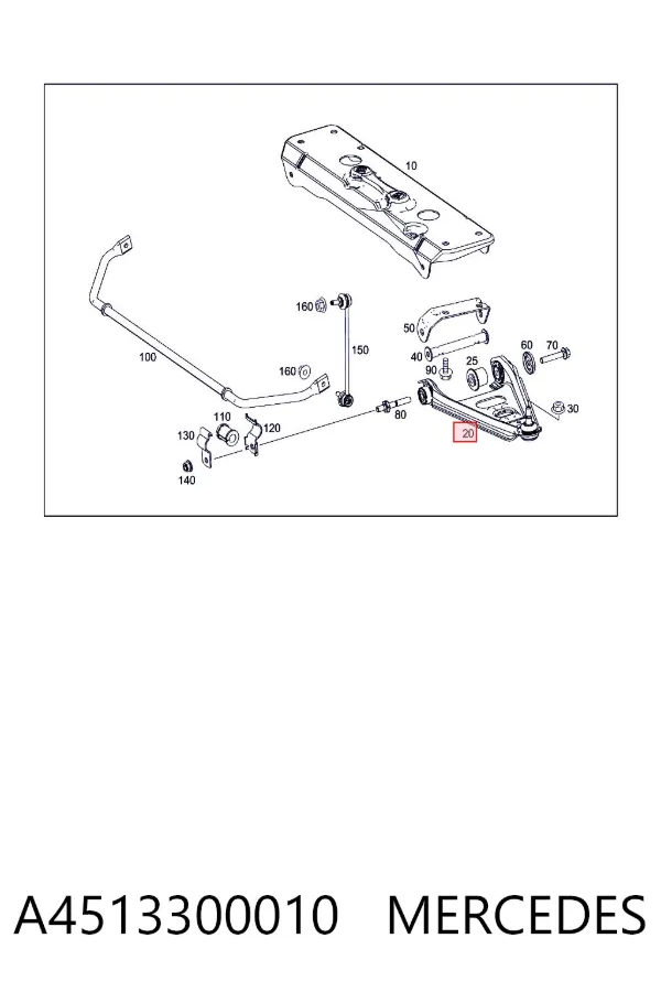 Brazo inferior izquierdo/derecho de suspensión delantera A4513300010 Mercedes