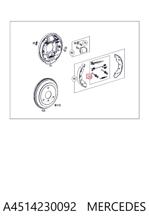 Kit de montaje de zapatas de freno traseras A4514230092 Mercedes