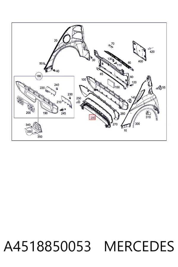 Rejilla del parachoques trasero A4518850053 Mercedes