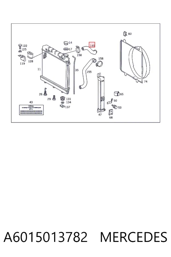 Manguera superior del radiador A6015013782 Mercedes