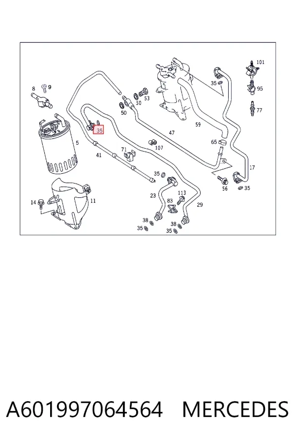 Anillo de sellado de la tubería de combustible A601997064564 Mercedes