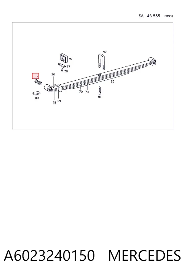 Silentblock delantero de ballesta trasera A6023240150 Mercedes