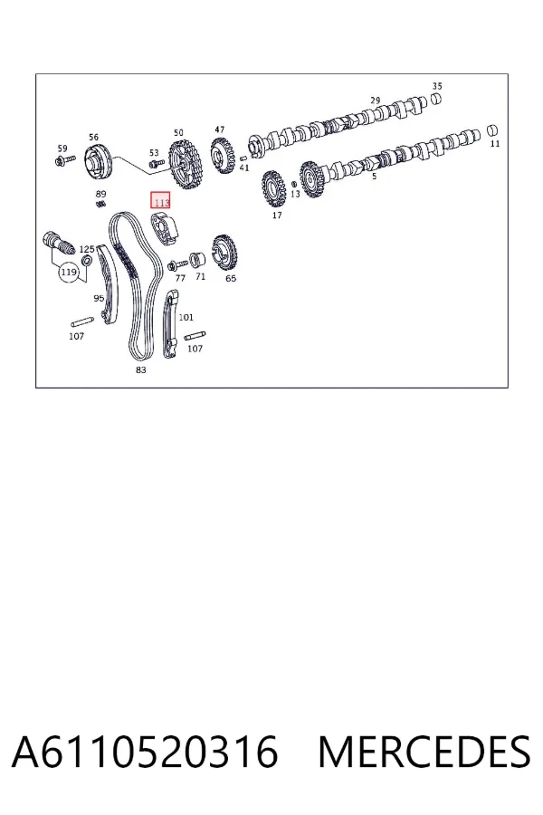 Tensor superior de cadena de distribución A6110520316 Mercedes