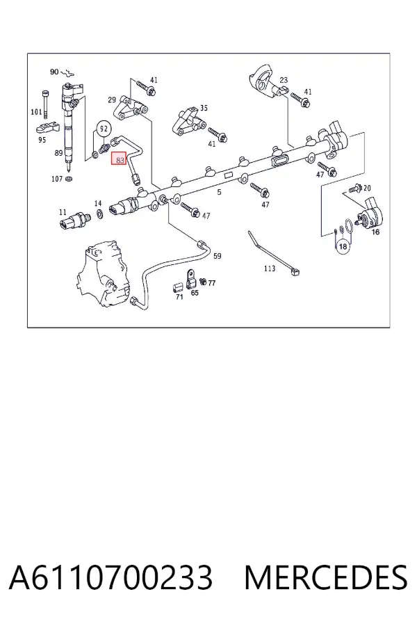 Tubería de combustible, sistema inyección, cilindro 1 A6110700233 Mercedes