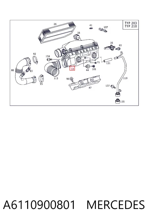 Caja del filtro de aire A6110900801 Mercedes