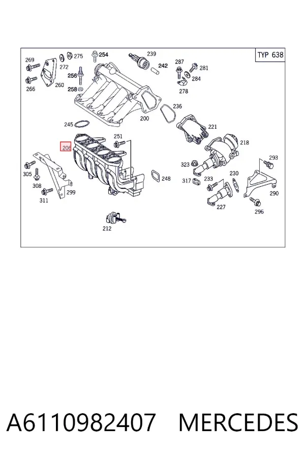 Colector de admisión inferior A6110982407 Mercedes