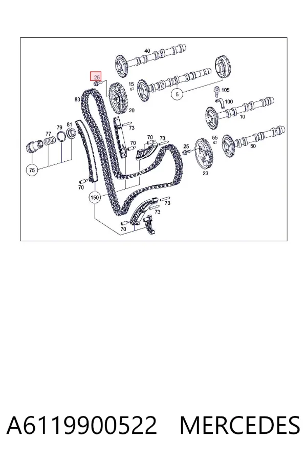 Tornillo de engranaje del árbol de levas A6119900522 Mercedes