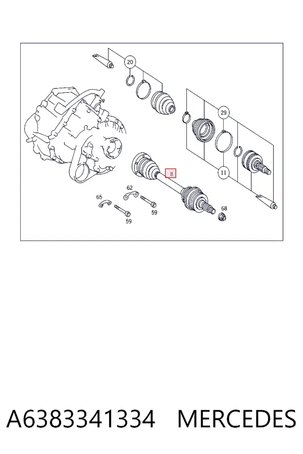 Semieje delantero A6383341334 Mercedes