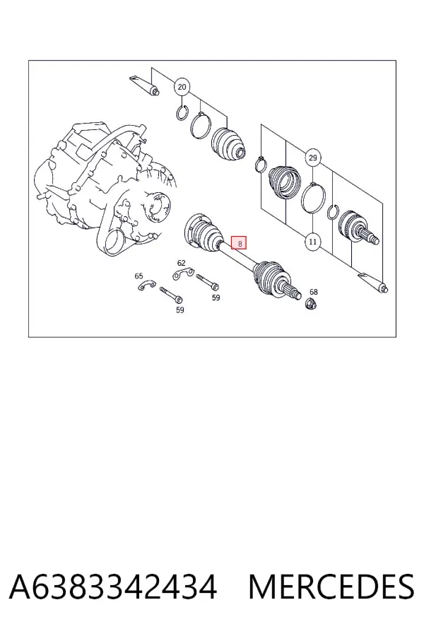 Semieje delantero A6383342434 Mercedes