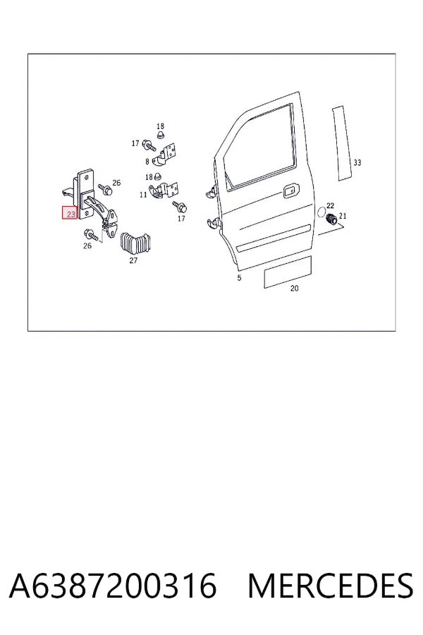 Limitador de apertura de puerta delantera A6387200316 Mercedes