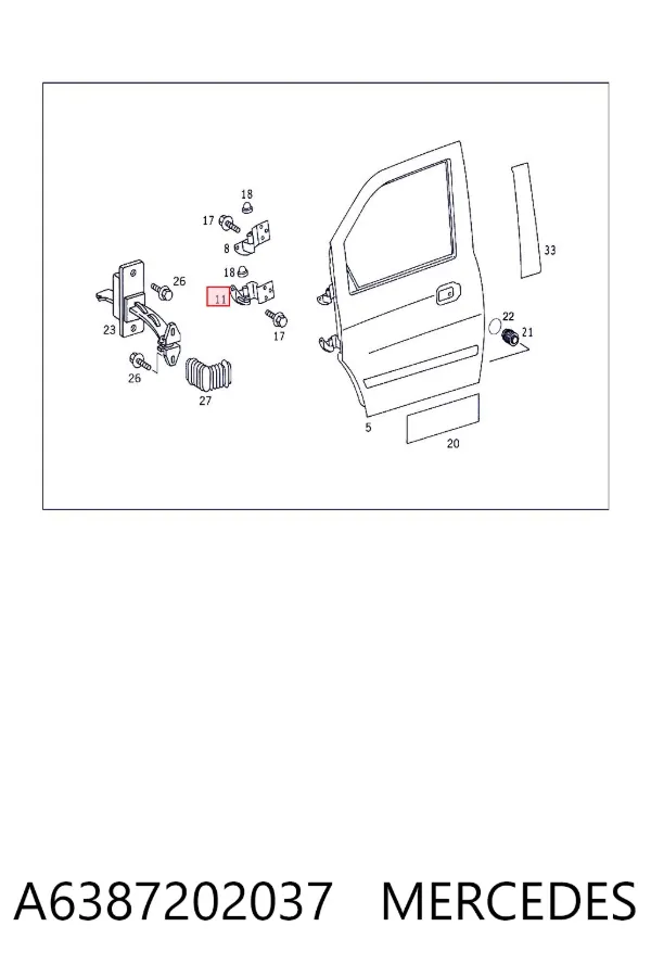 Bisagra de puerta delantera izquierda A6387202037 Mercedes