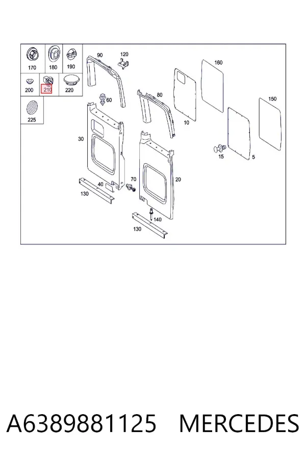 Clip de fijación de moldura de puerta A6389881125 Mercedes