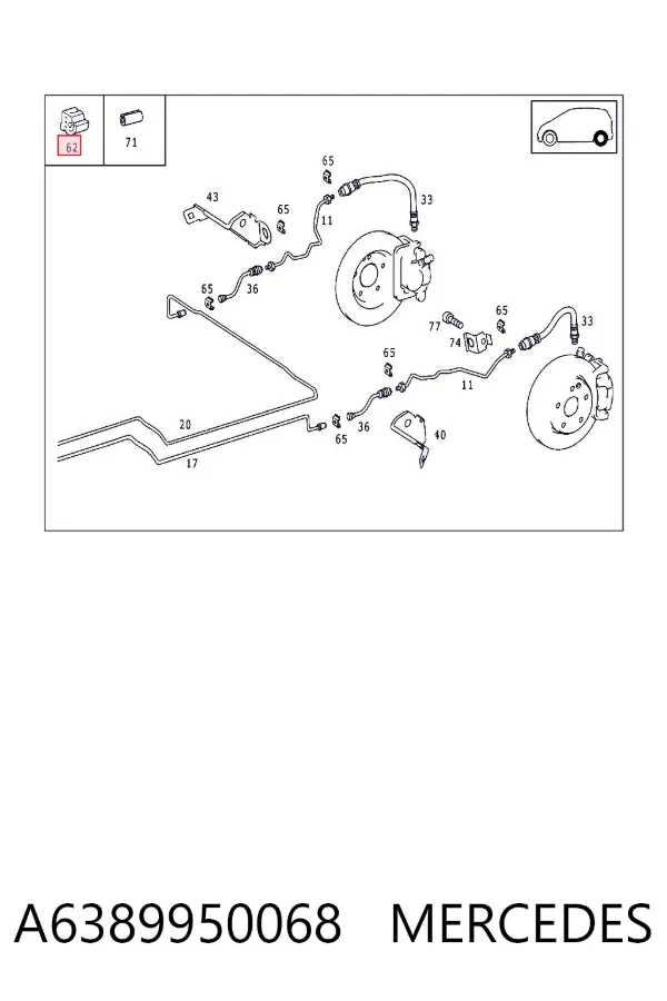 Abrazadera de tubo de freno A6389950068 Mercedes