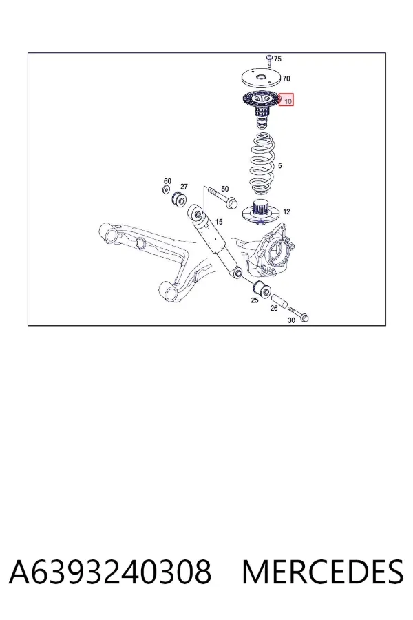 Aislador de resorte trasero superior A6393240308 Mercedes