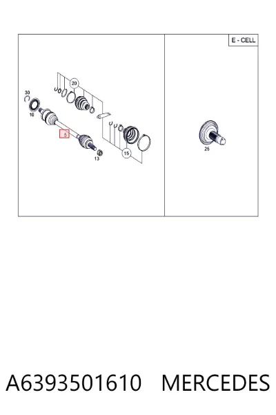 Semieje trasero MERCEDES A6393501610