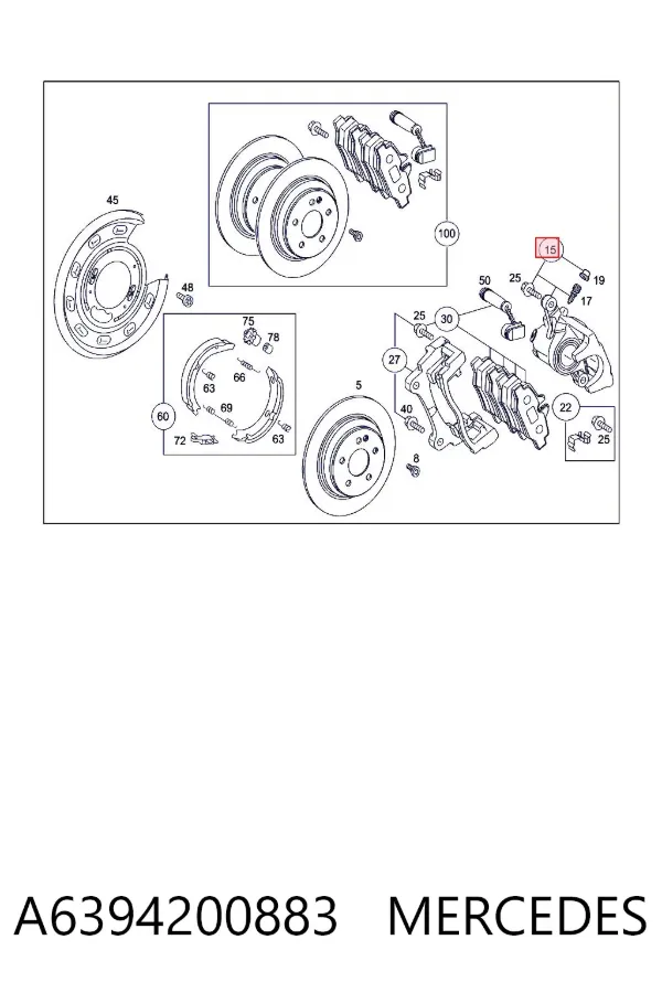 Pinza de freno trasera izquierda A6394200883 Mercedes
