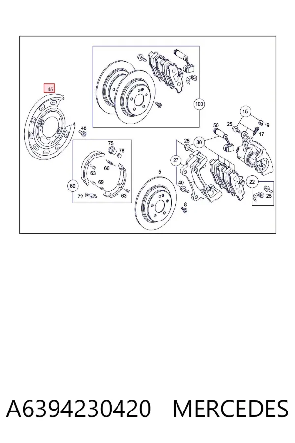Protector de disco de freno trasero izquierdo A6394230420 Mercedes