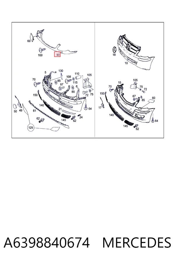 Parachoques delantero, parte superior A6398840674 Mercedes