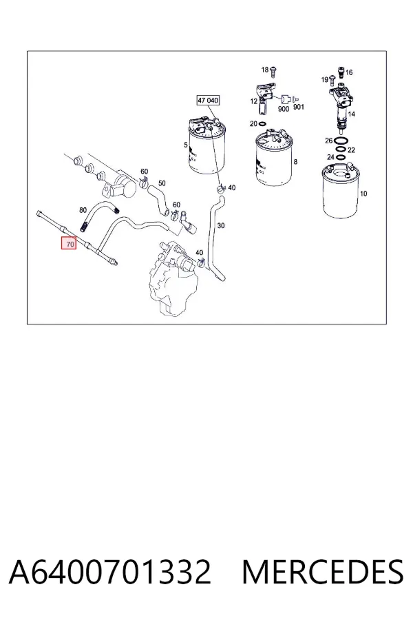 Tubería de retorno de combustible de los inyectores A6400701332 Mercedes