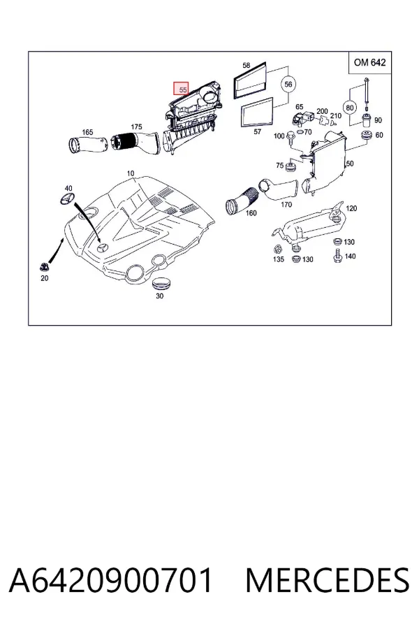 Caja del filtro de aire derecha A6420900701 Mercedes