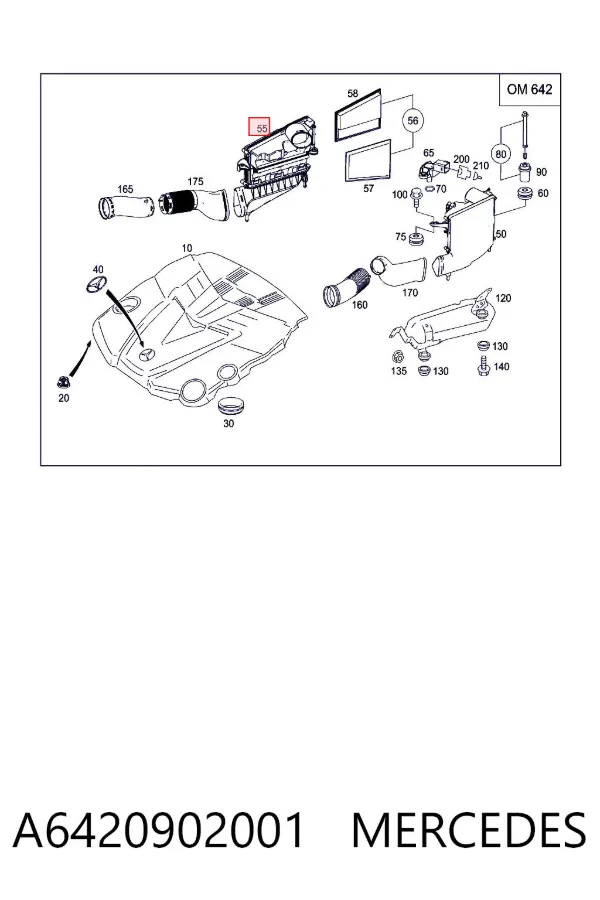 Caja del filtro de aire derecha A6420902001 Mercedes