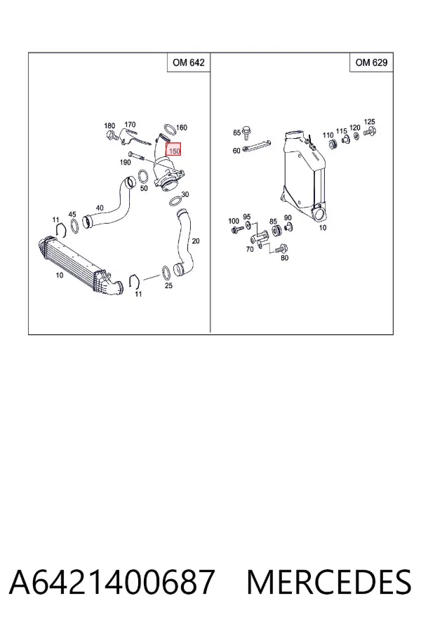 Tubo de salida de aire del turbocompresor A6421400687 Mercedes