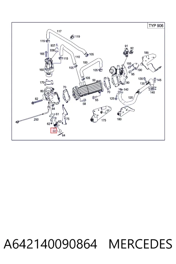Tubo del sistema de recirculación de gases de escape EGR A642140090864 Mercedes