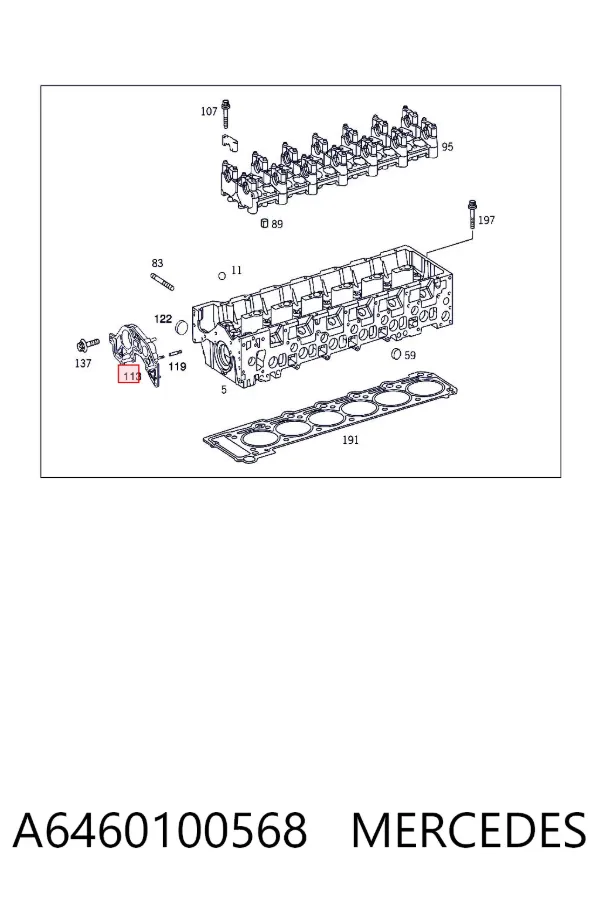 Tapa delantera de la culata A6460100568 Mercedes