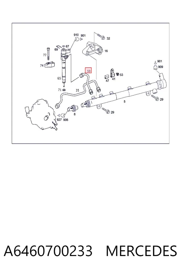 Tubería de combustible, sistema inyección, cilindro 1 A6460700233 Mercedes