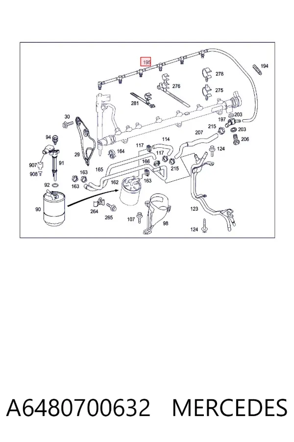 Tubería de retorno de combustible de los inyectores A6480700632 Mercedes