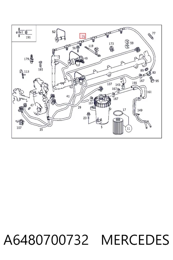 Tubería de retorno de combustible de los inyectores A6480700732 Mercedes