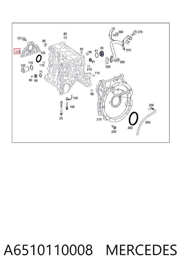 Tapa delantera de la culata A6510110008 Mercedes