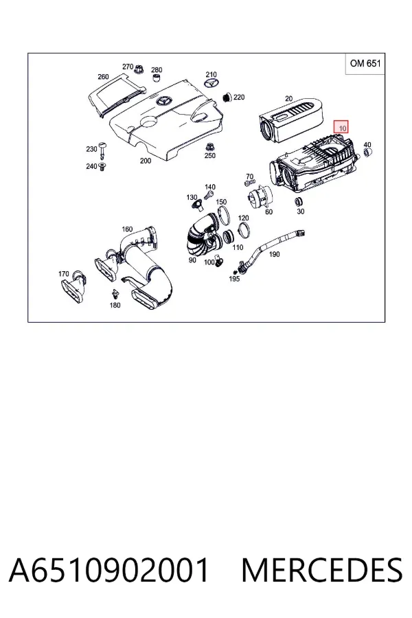 Caja del filtro de aire A6510902001 Mercedes