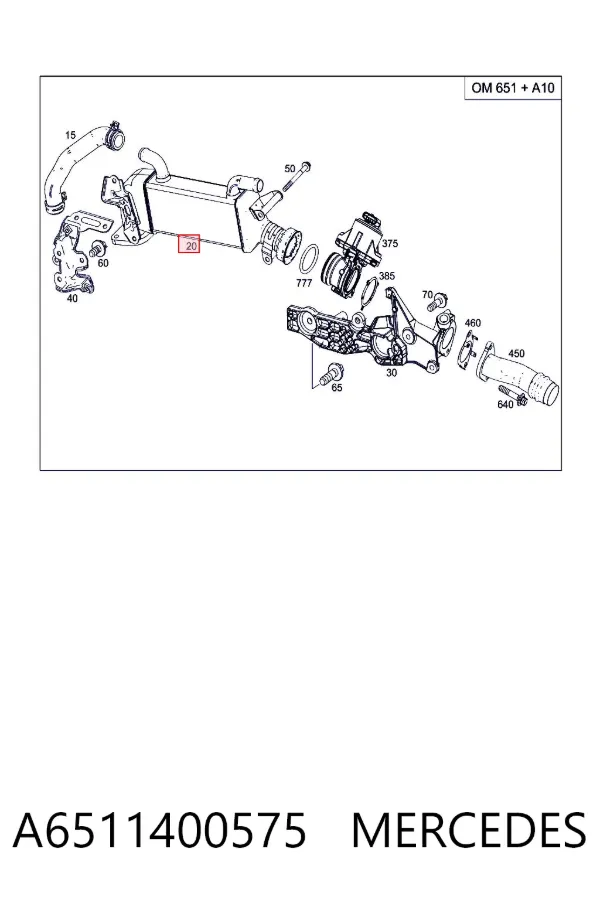 Enfriador de recirculación de gases de escape EGR A6511400575 Mercedes