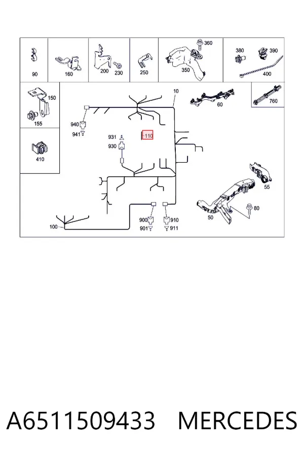 Mazo de cables del compartimiento del motor A6511509433 Mercedes