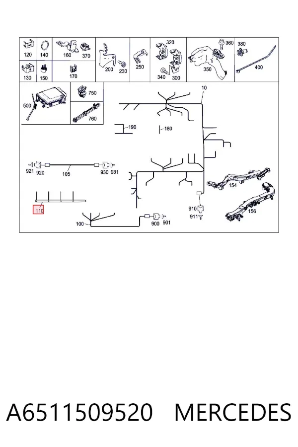Mazo de cables del compartimiento del motor A6511509520 Mercedes