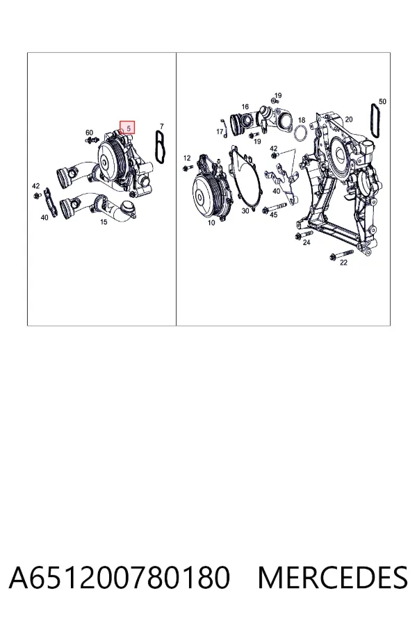Bomba de agua de refrigeración con carcasa A651200780180 Mercedes